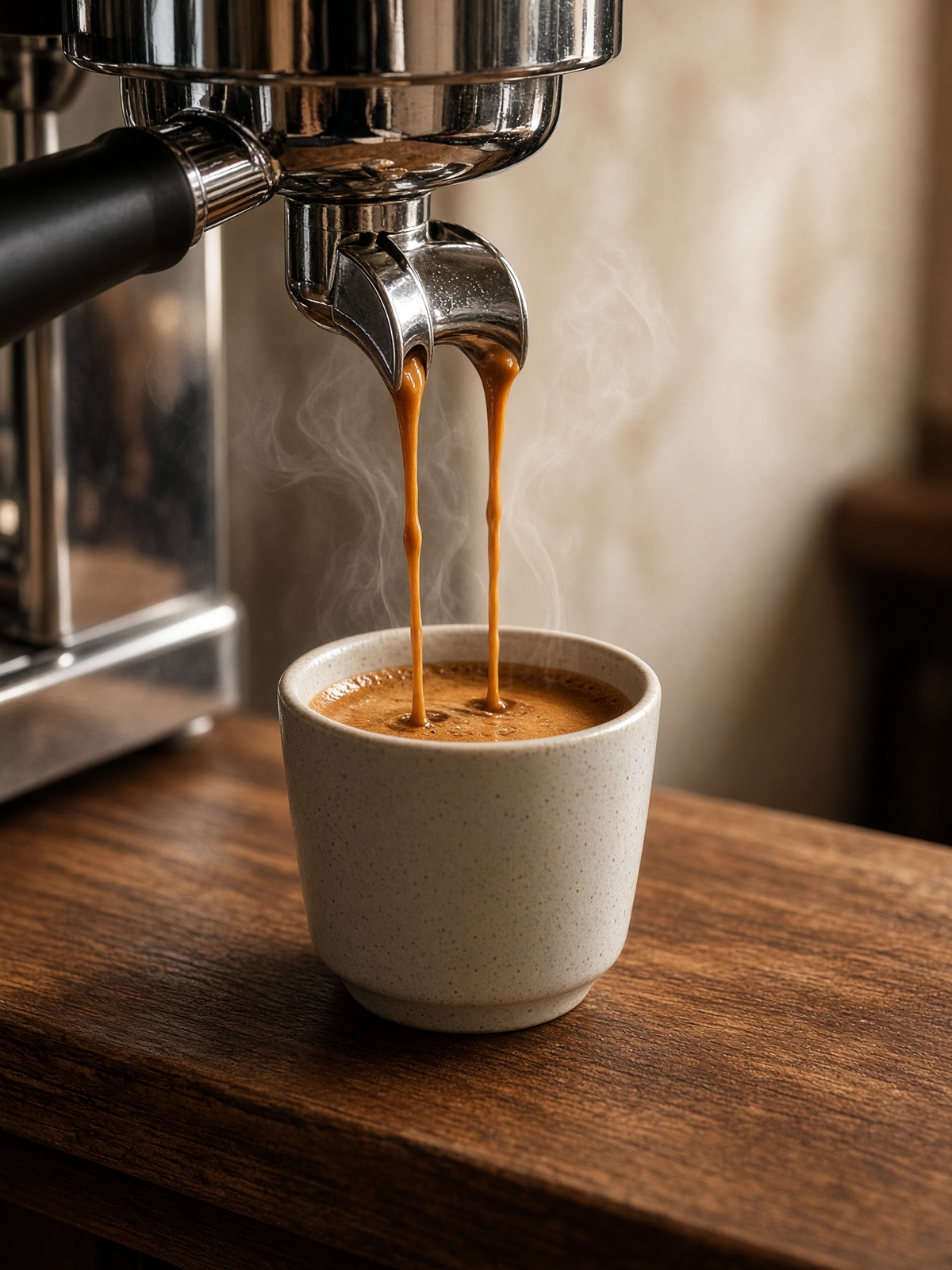 Espresso pouring into a ceramic demitasse